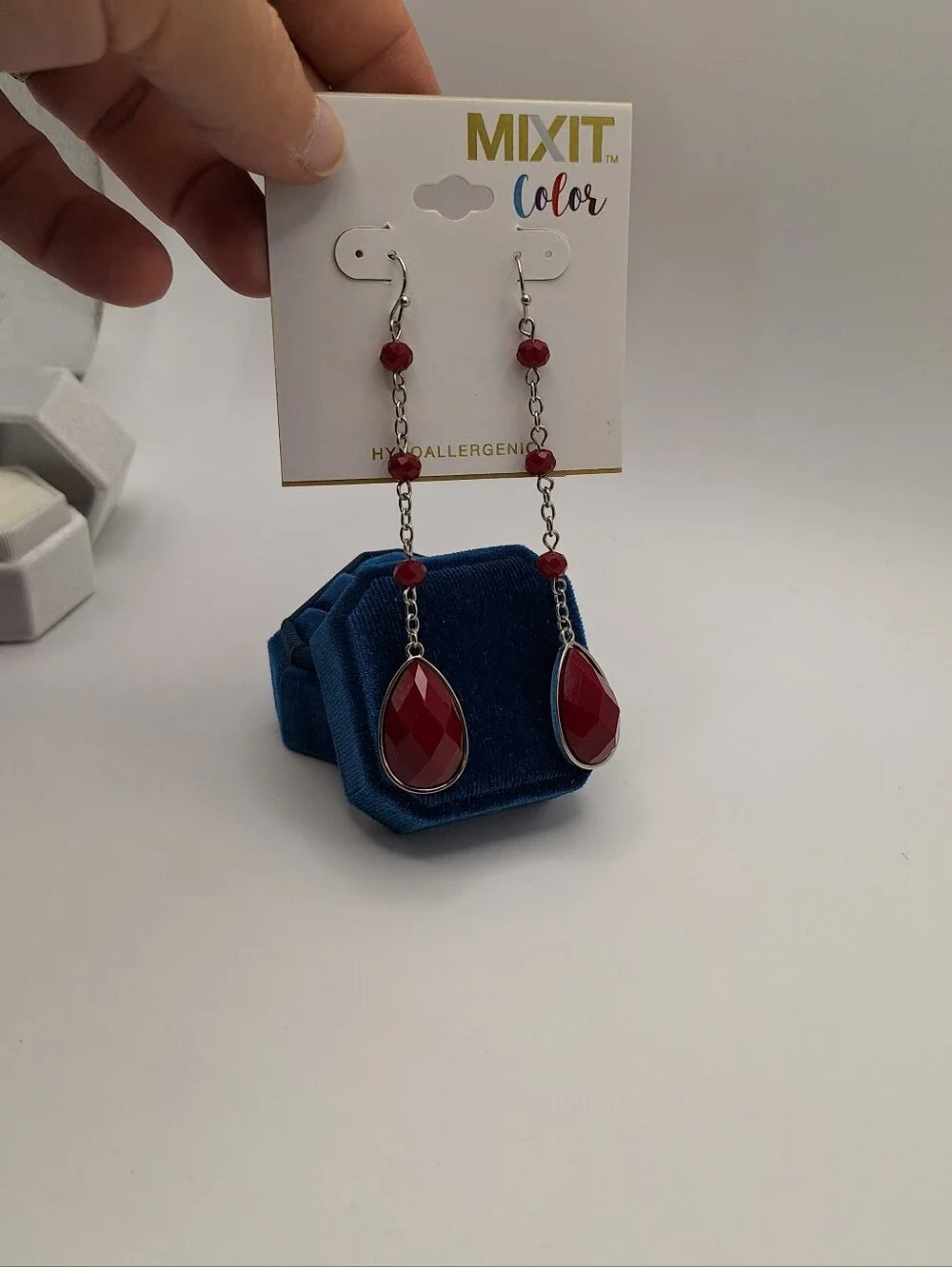 Mixit Color Red Faceted Teardrop Long Dangle Earrings Hypoallergenic NWT